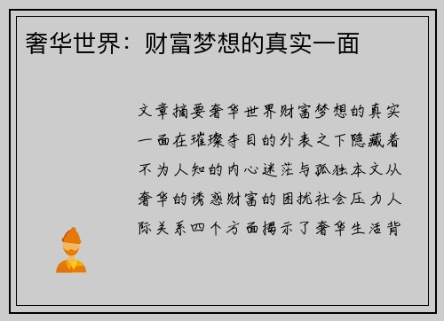 奢华世界：财富梦想的真实一面